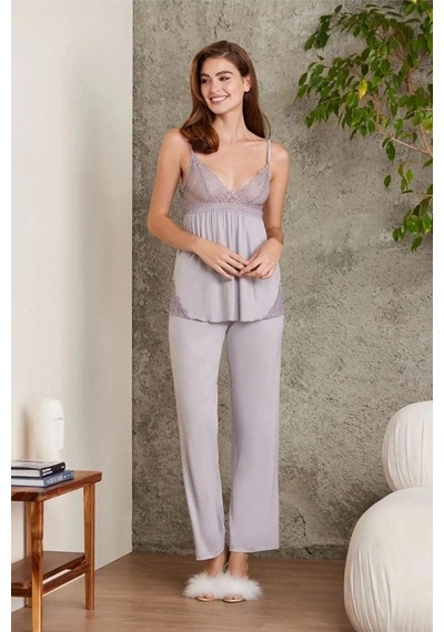 Pierre Cardin 2820 Kadın Penye Dantelli Sabahlıklı Pijama Takım-royal Royal