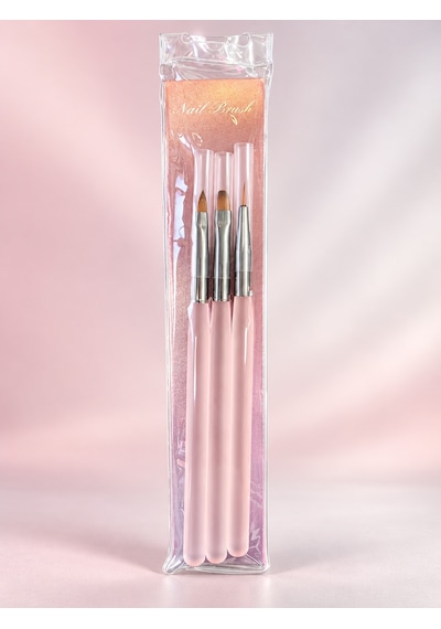 3'lü Protez Tırnak Fırça Seti Nail Art Fırça Pembe Brset-018