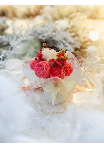 Mumelia Pastel Çiçekler - Doğal Soya Rose Gold Kutulu Mini Mum Buketi - Pembe