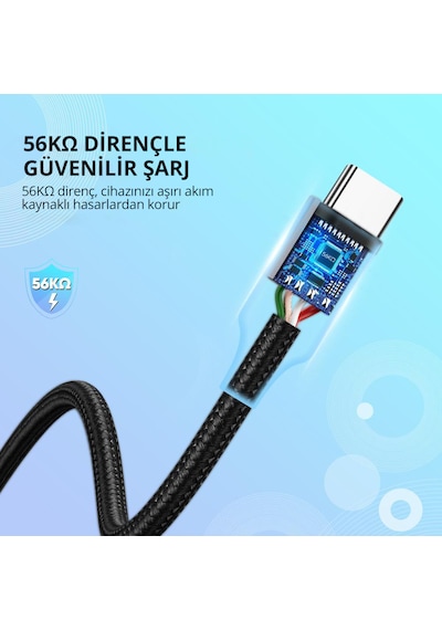 Ugreen 60408 USB-C to USB-A 3A QC Örgülü Hızlı Şarj Kablosu 3 Metre Siyah