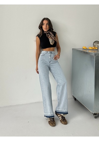 Blue Marlın Kadin Buz Kar Çift Köprülü Paça Söküm Detayli Kot Pantolon Jeans Mavi