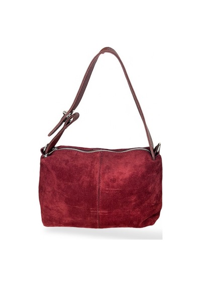 Süet Omuz Çantası, Bordo Renk, Leopar Desenli İç Astar, Metal Fermuarlı Bordo