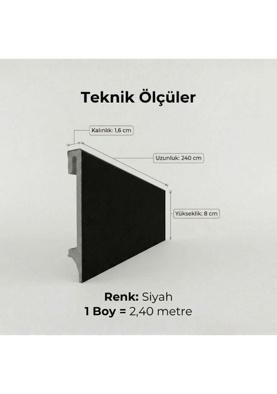 Espumo Kompozit Süpürgelik 8 cm Siyah | Suya Dayanıklı Parke Duvar Süpürgelik 2,40 m ESP206