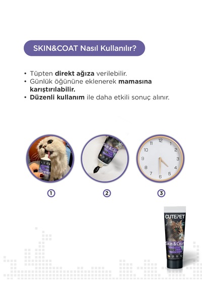Cutepet Skin & Coat Kedi Deri Ve Tüy Sağlığı Malt 100g Omega 3-6-9, Biotin Ve Kolajen Destekli