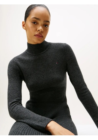 Tommy Hilfiger Soft Wool Ls Mock-nk, P4e Gri Kadın Elbise