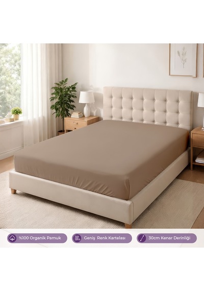 %100 Pamuk Lastikli Çarşaf - 160x200 - Cappuccino - Dolmabahçe Serisi