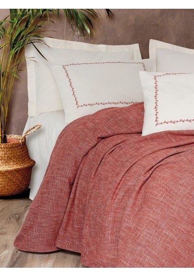 Embrova Şönil Çift Kişilik Yatak Örtüsü/pike Takımı Loom Bordo Renkli