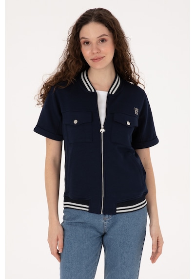 U.S. Polo Assn. Kadın Lacivert Kısa Kollu Fermuarlı Bisiklet Yaka Sweatshirt 50309093-VR033
