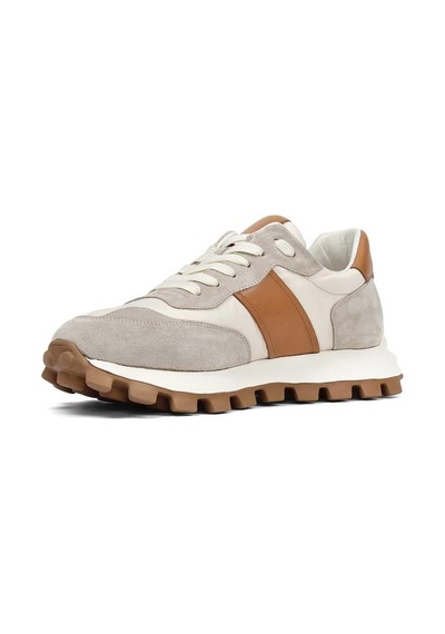 Erkek Bej Bağcıklı Kalın Tabanlı Süet Deri Sneaker