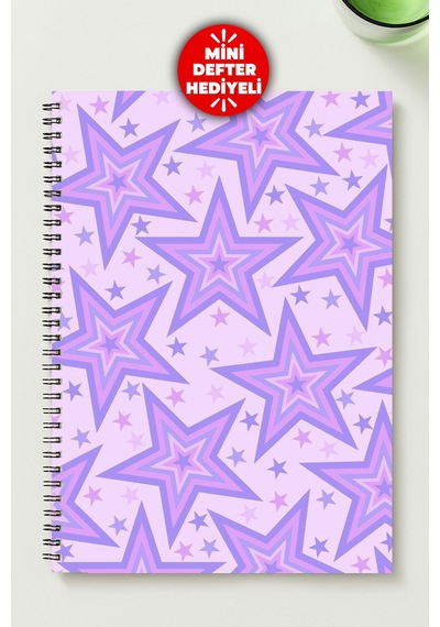 Kalp & Yıldız Temalı 4'lü Set A5 Metal Spiralli 2 Ad. Çizgili- 2 Ad. Kareli Karton Kapak Kalp & Yıldız Tasarım Temalı 4'lü Set Defter Çok Renkli