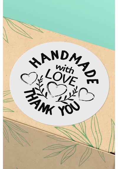 90 Adet Handmade With Love Thank You Etiketi Beyaz 3x3cm St2037 Çok Renkli