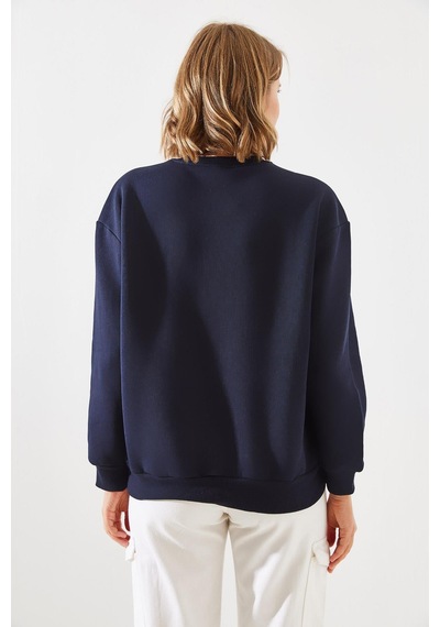 Shade Kadın Üç İplik Şardonlu Yuvarlak Yaka Pati Baskılı Sweatshirt Mbhs005 60601005 - Lacivert