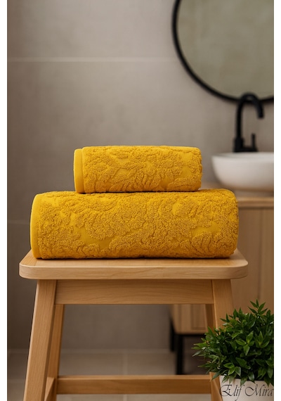 Banyo & Yüz Havlusu Seti %100 Pamuk 90x150 + 50x90 Cm Amorivy Hardal