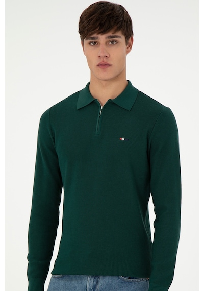 U.S. Polo Assn. Erkek Regular Fit Yarım Fermuarlı Koyu Yeşil Basic Kazak 50298266-VR079