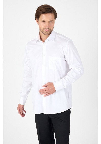 İmza Beyaz Sert Yaka Düz Classic %100 Pamuk Comfort Fit Gömlek 1004250323 Beyaz