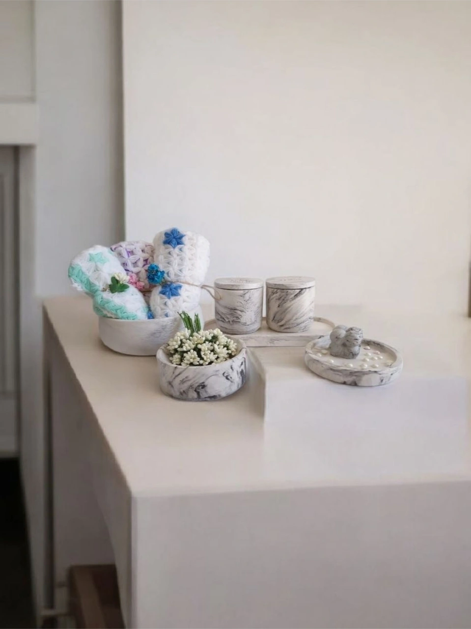 Organizerli,havluluklu, Banyo Seti, Sıvı Sabunluk Diş Fırçalığı Beton Aksesuar Takımı Gri
