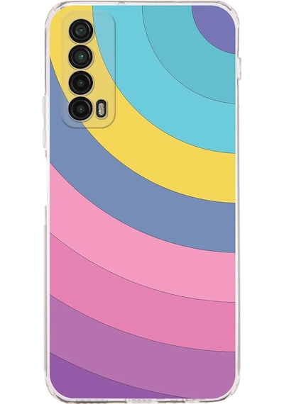 Huawei Psmart 2021 Uyumlu Kamera Korumalı Renk Cümbüşü B Tasarımlı Şeffaf Silikon Kılıf