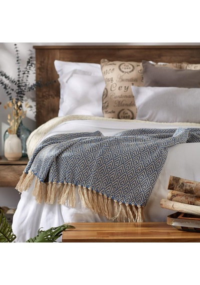 Lexroo Diamond Throw Koleksiyonu Pamuk Dokuma, 50x60, Taş Yıkama Mavisi Çok Renkli