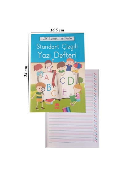 Güzel Yazı Defteri Orta Boy 16,5x24 Cm 24 Yaprak 1 Adet Standart Çizgili Yazı Defteri Dik Temel Harflerle 1. Sınıf
