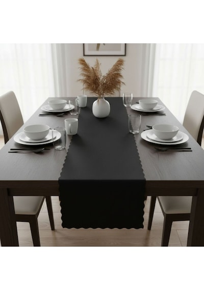 1 Adet Deri Runner-40x140 Cm-fırfır Desenli Runner Siyah