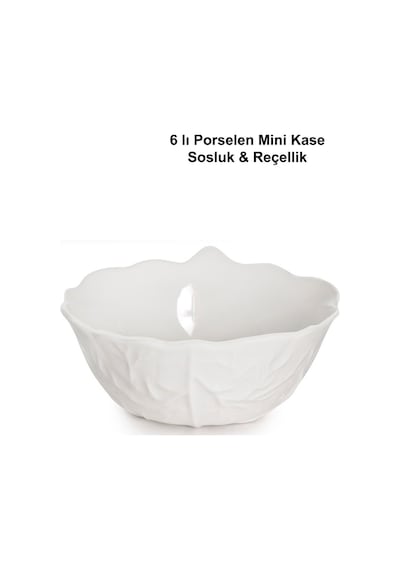 6'lı Porselen Mini Kase Seti Yaprak Model Çerezlik, Reçellik, Sosluk Beyaz