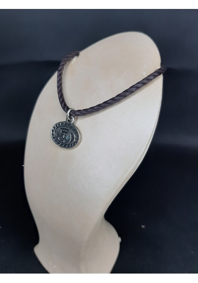 Mryart Erkek Kadın Otantik "allah" Yazılı Deri İpli Gümüş Renk Bileklik Kahverengi