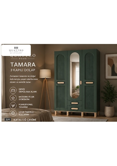 Tamara 3 Kapaklı Dolap Yeşil