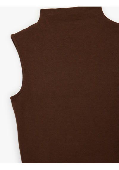 Koton Slim Fit Pamuklu Kolsuz Dik Yaka Bluz Kahverengi 6sak10104ek Kahve
