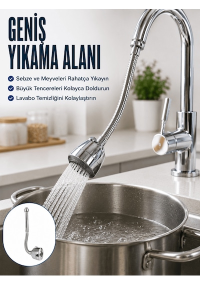 Esnek Spiral Musluk Uzatma Fıskiyesi Su Tasarruflu Ayarlanabilir Musluk Başlığı Diğer