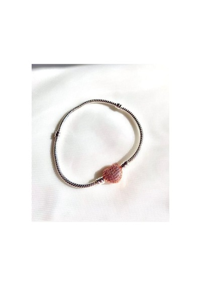 Lunarie Rose Gold Pavé Kalp Klipsli Charm Bileklik Gümüş