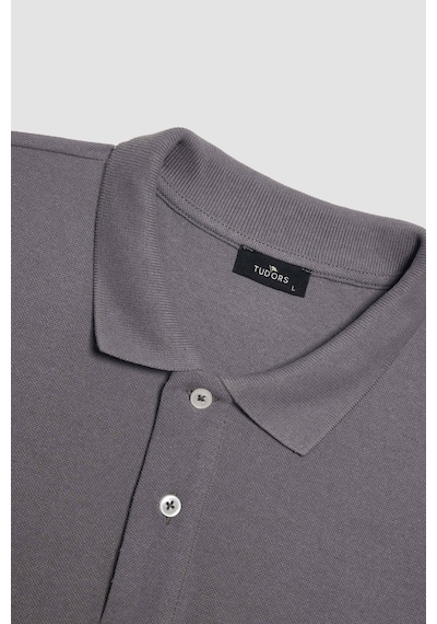 Tudors Erkek Slim Fit Dar Kesim Pamuklu Yumuşak Doku Nefes Alan Kumaş Kıvrılmaz Yaka Gri Polo Yaka Tişört-31687-gri Gri