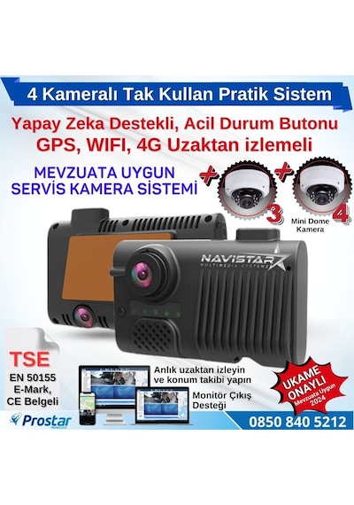 4 Kameralı 4g Gps Wifi Acil Durum Butonu Dahil Pratik Montaj Kamera Seti