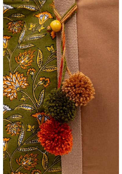 Fabric Craft Bag Omuz Çantası Kadın Duck Kumaş Desenli Büyük Boy Günlük Çanta Kahverengi - Yeşil