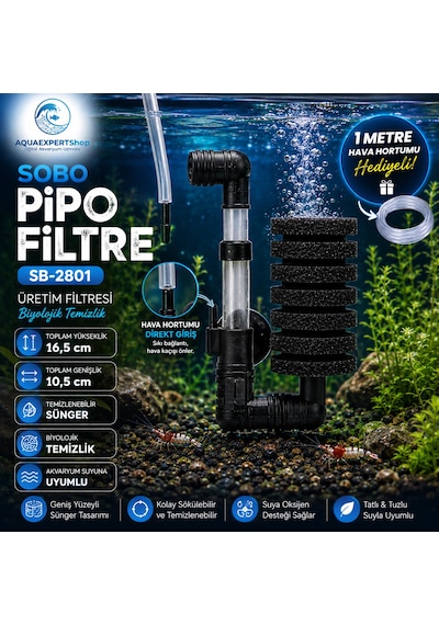 Obo Pipo Filtre - Üretim Filtresi - Biyolojik Temizlik - 1 Metre Hava Hortumu Hediye - 16,5 X 10,5 Cm. - Temizlenebilir Sünger - Sb-2801