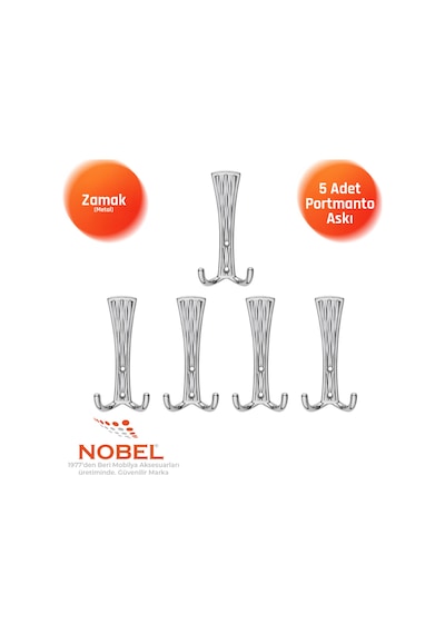 Emet Portmanto Askısı, Metal Vestiyer Askısı, Krom, Duvar Ve Dolap Askılığı 5'li Set Vidalı