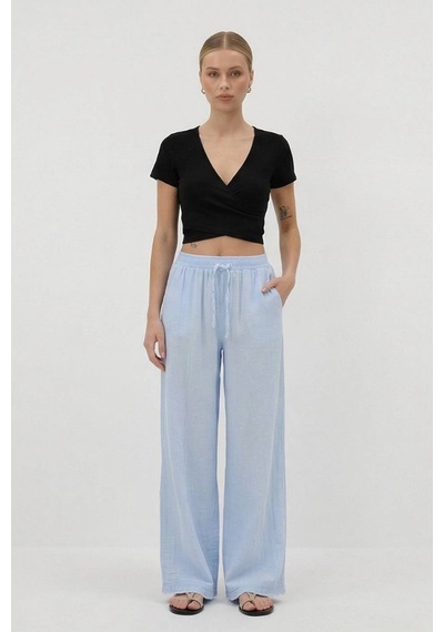 Dıanna Kadın Beli Lastikli Wide Leg Müslin Pantolon %100 Pamuk Geniş Bol Paça Rahat Ofis & Günlük Stil Bebe Mavi Dıanna Kadın Beli Lastikli Wide Leg Müslin Pantolon %100 Pamuk Geniş Bol Paça Rahat Ofis & Günlük Stil Bebe Mavi