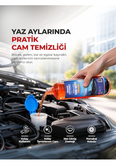 1 L Portakal Kokulu Parfümlü Yazlık Cam Suyu Oto Cam Temizleyici