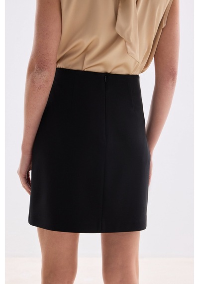 Sateen Bel Aksesuarlı Mini Etek - Siyah-136789 Siyah