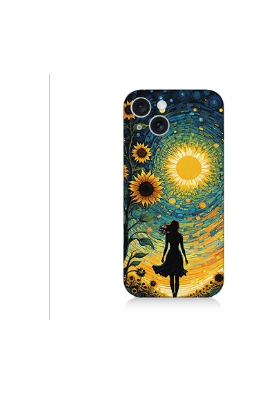 Apple Uyumlu iPhone 15 Plus Güneş Ve Ayçiçeği Desenli Silikon Kılıf Silikon