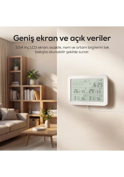 Dijital Termometre Monitörlü 4 Bölge Takipli İç-dış Mekan, Wifi, Akıllı İklim Sensörü X7510
