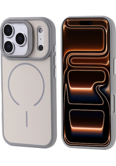Apple Uyumlu iPhone 17 Pro Max Kılıf M-safe Şarj Özellikli Kamera Standlı Notron Kapak Gri
