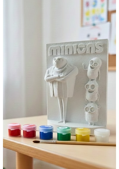 Minyonlar Ve Gru 15 Cm Boyunda Beton/taş/figür/büst Boyama Seti-çocuk Boyama Etkinliği