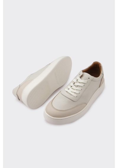 Derinet Hakiki Deri Bağcıklı Erkek Sneaker Bej Bej