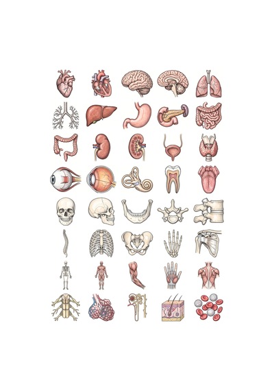 Anatomi Sticker Seti Mürekkep Çizim 40 Adet Organ İskelet Tıp Öğrencisi Ajanda Çıkartma Çok Renkli