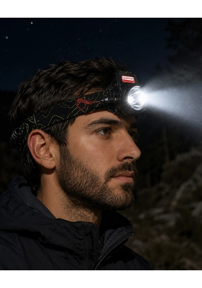 Hubrendy Tekno Şarjlı Sensörlü Led Kafa Lambası Zoom Özellikli Güçlü Aydınlatma AÇIK GRİ KAHVE KARIŞIMI