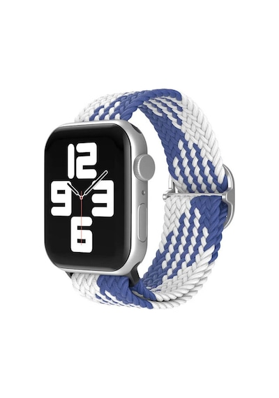 Wozlo Apple Uyumlu  Watch 1 2 3 4 5 6 7 8 Se Ultra Solo Loop Esnek Örgü Tokalı Kordon 38/40/41mm- Mavi Beyaz