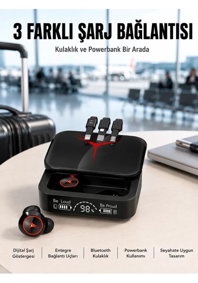 Tws Powerbank Kutulu Dijital Göstergeli Bluetooth Kulaklık Kablosuz Kulakiçi Kulaklık Yeni Nesil 1