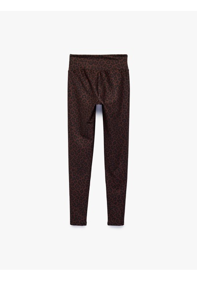 Koton Yüksek Bel Slim Fit Leopar Desenli Spor Tayt Kahverengi Desenli 7wak40228nk