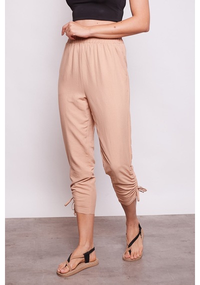 JUMENT İç Göstermez Viskon Poplin Beli Lastikli Cepli Paçası Büzgülü Rahat Pantolon -açık Camel A.camel