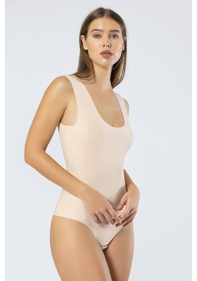 Türen Kadın Lazer Kesim Askılı Pamuklu Çıtçıtlı Body Ten Rengi Xl